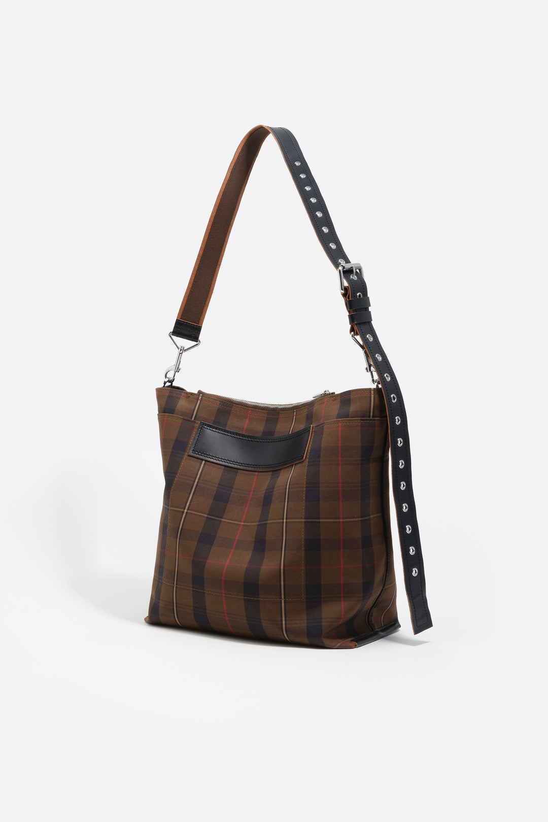 Large brown checked nylon Carlino bag