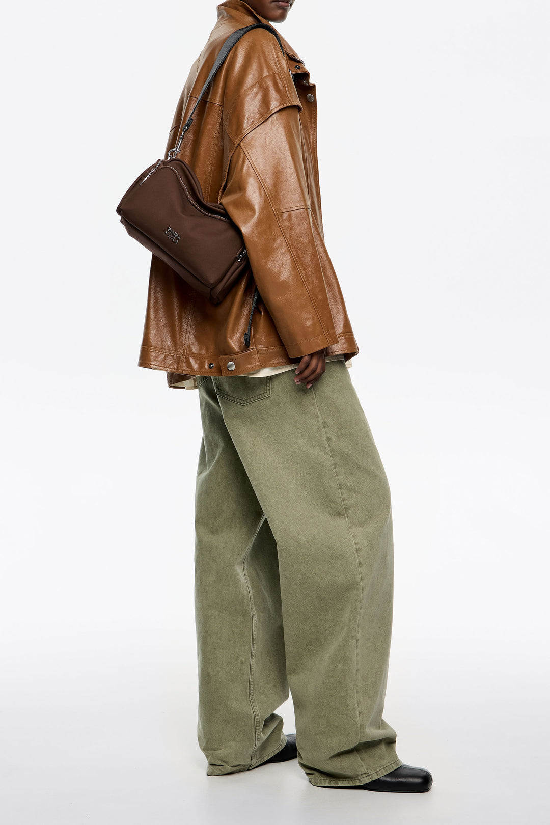 Medium dark khaki nylon Pocket crossbody bag