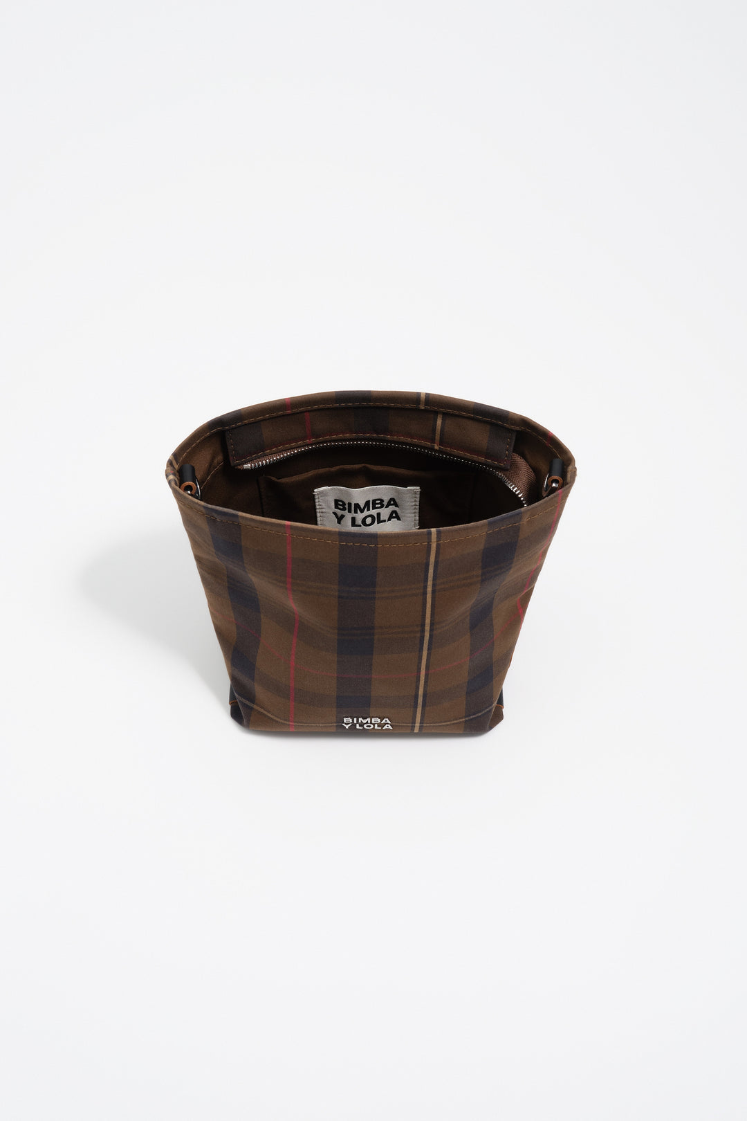 Mini brown checked nylon Carlino bag