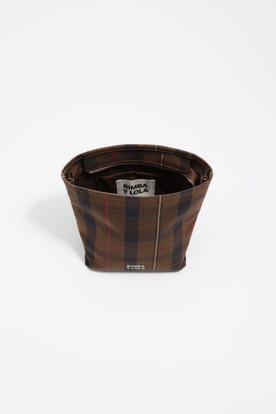 Mini brown checked nylon Carlino bag