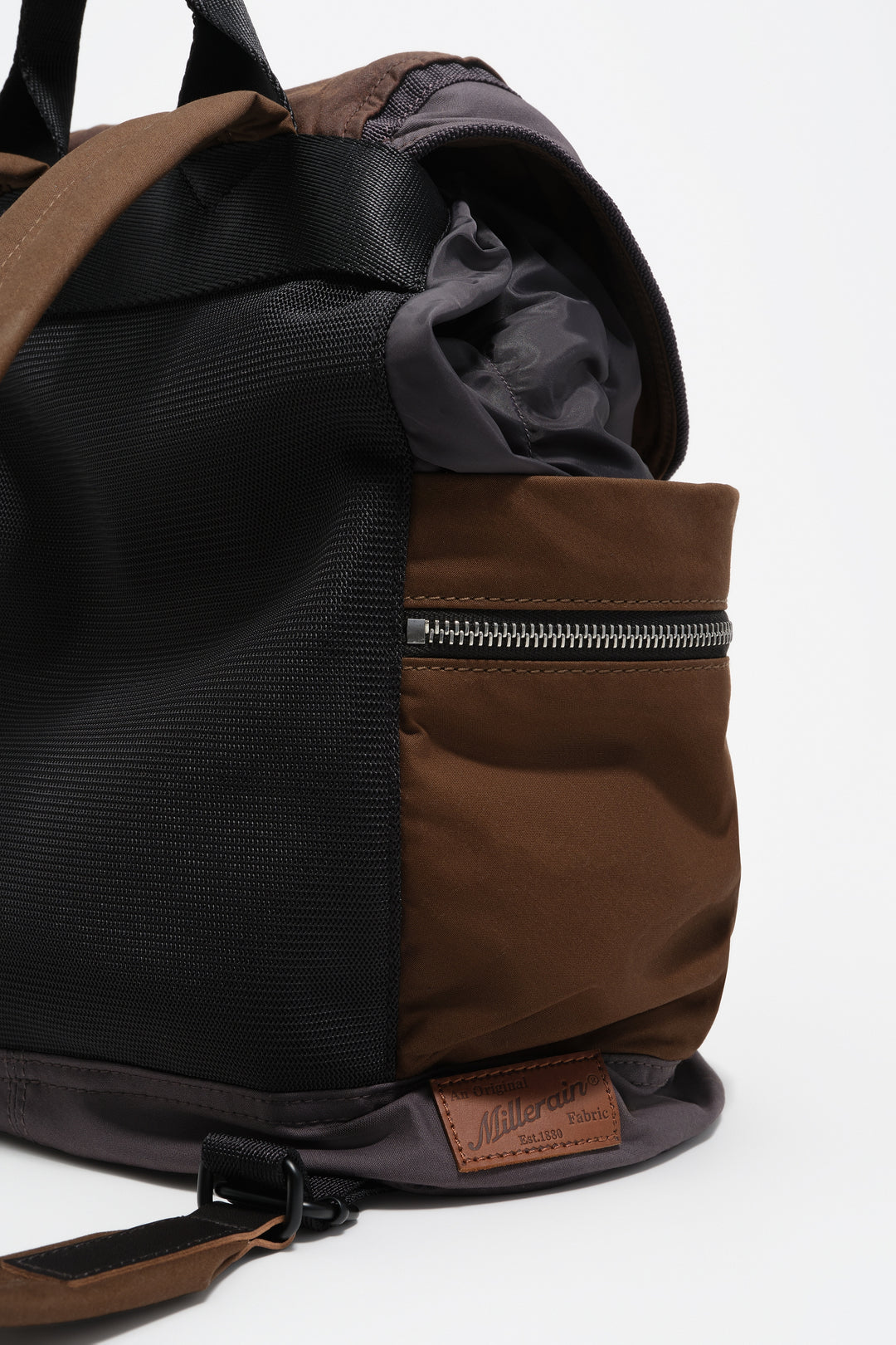 Dark brown checked nylon Pocket backpack