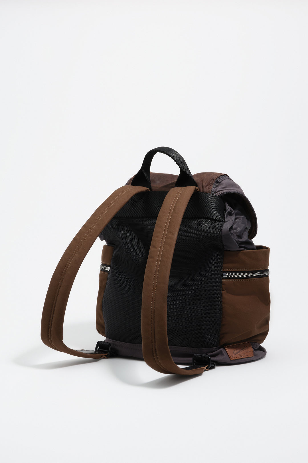 Dark brown checked nylon Pocket backpack