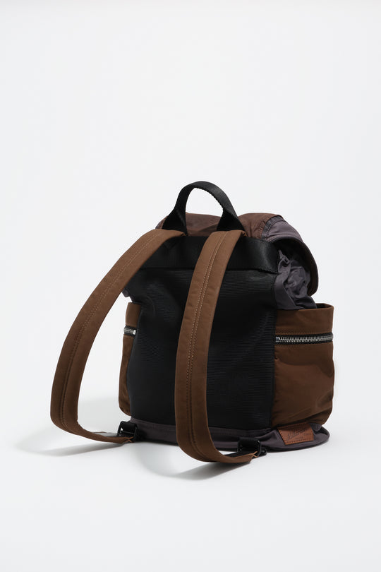 Dark brown checked nylon Pocket backpack