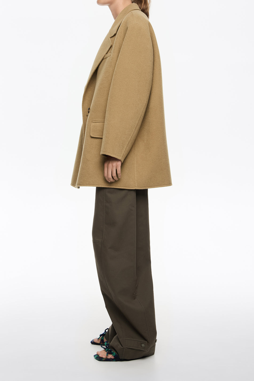 Light khaki double-face double-breasted jacket