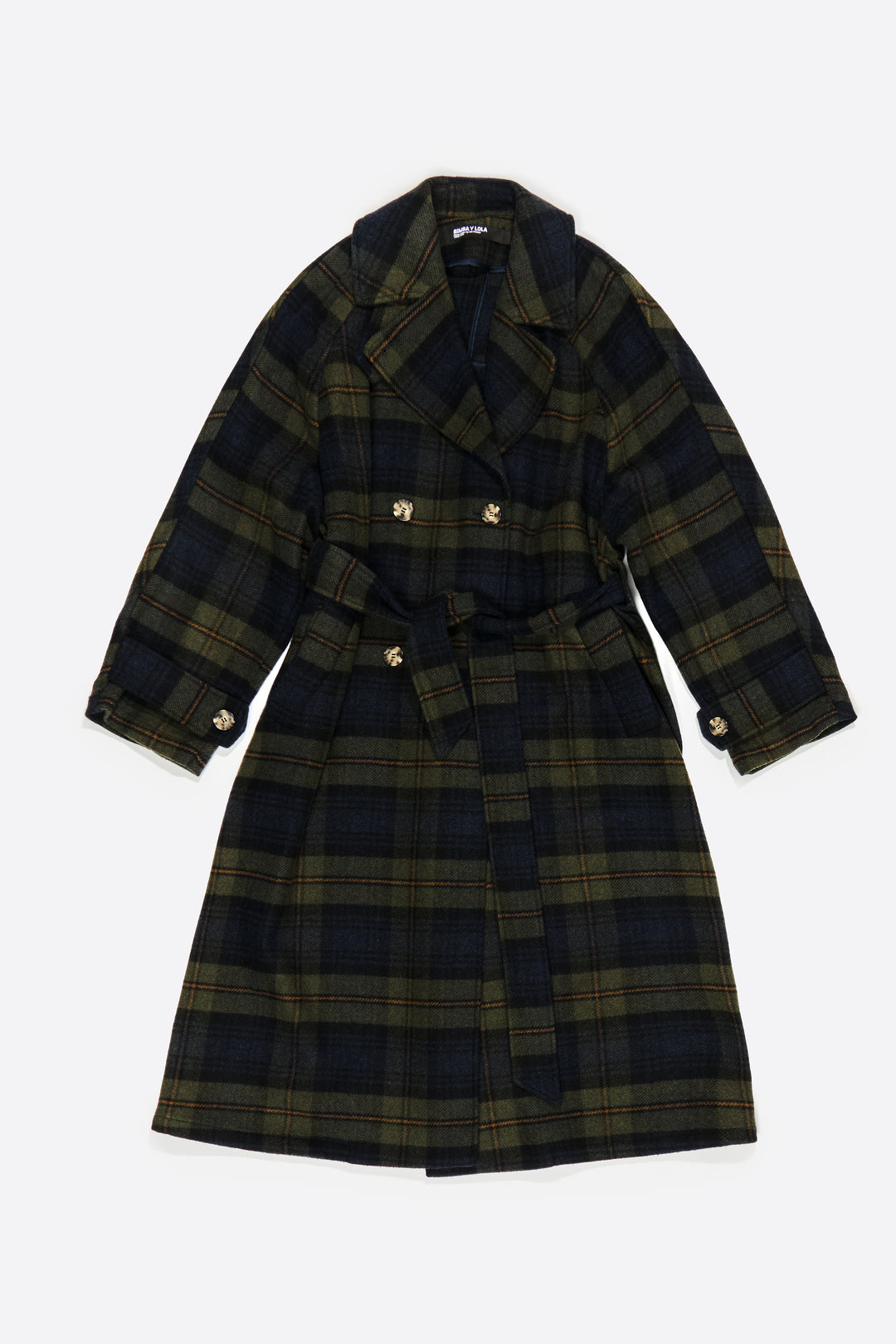 Khaki checked double-face double-breasted coat