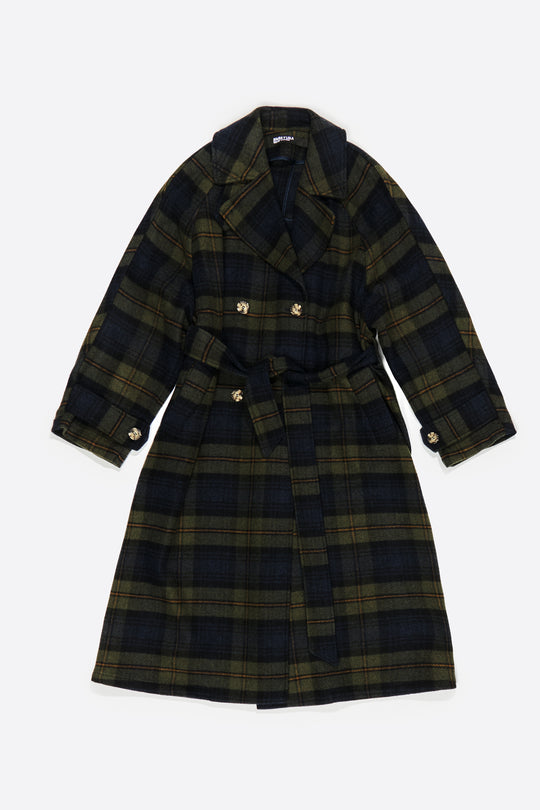 Khaki checked double-face double-breasted coat