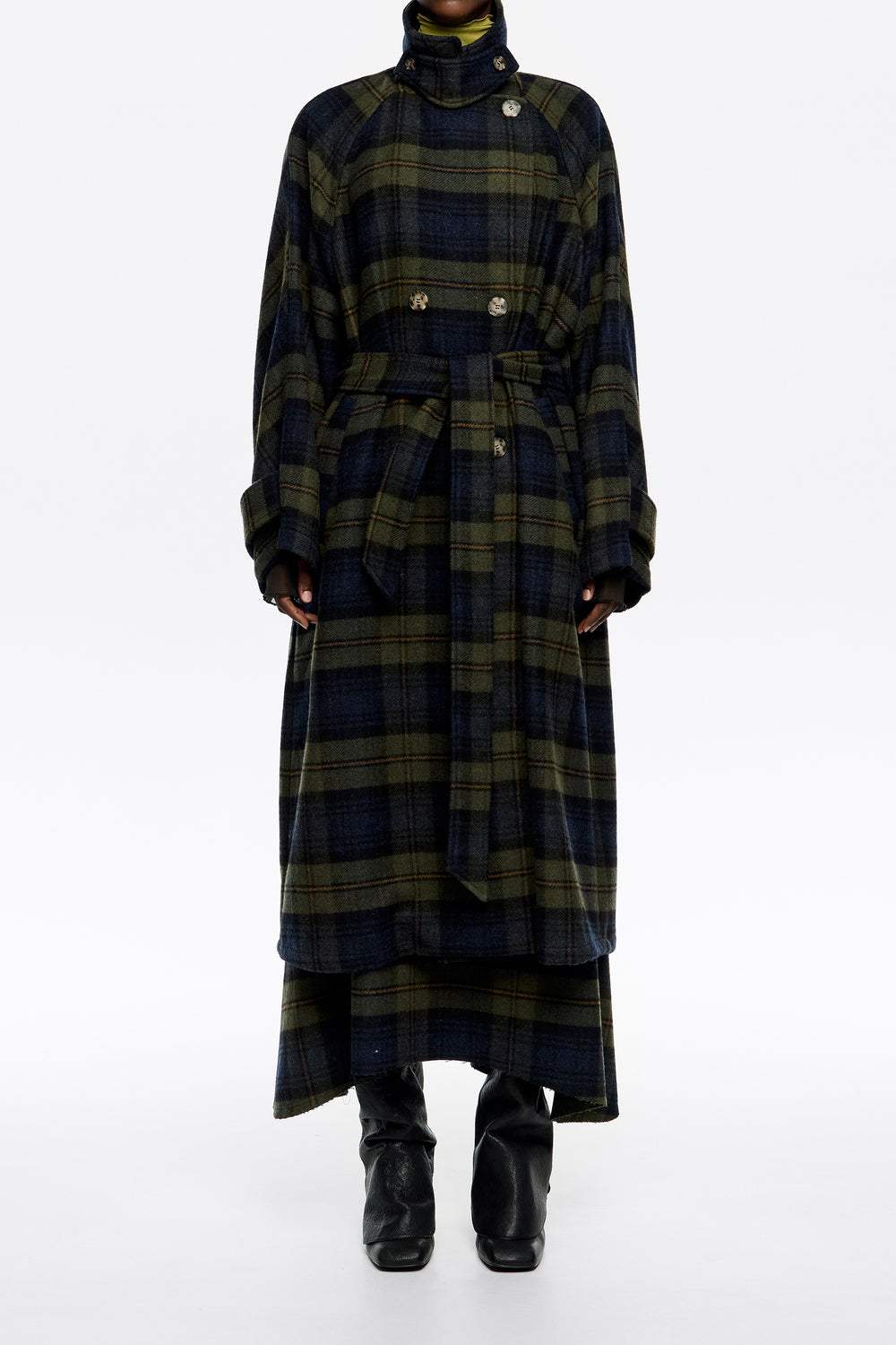 Khaki checked double-face double-breasted coat