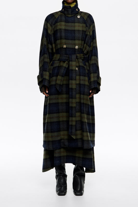 Khaki checked double-face double-breasted coat