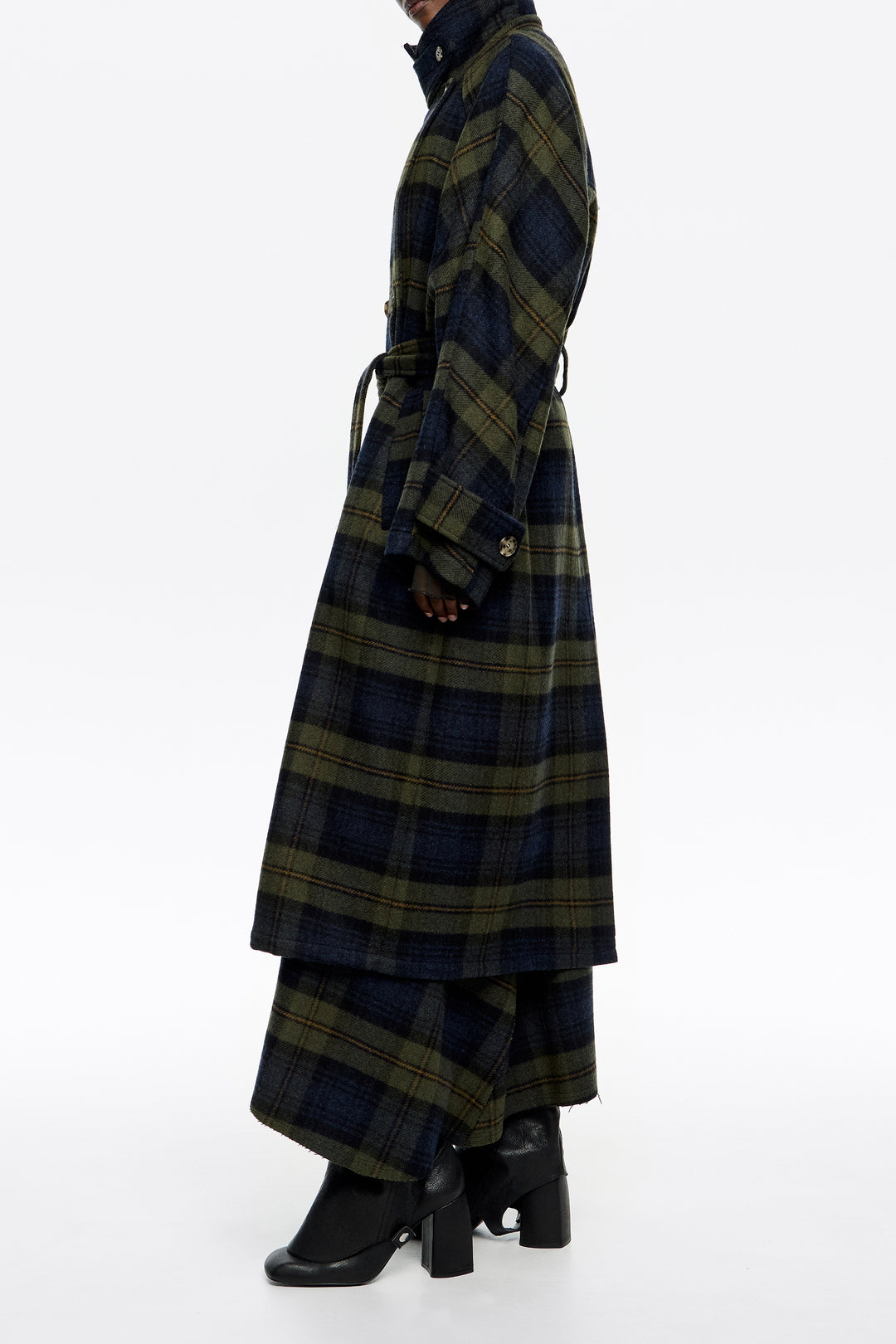 Khaki checked double-face double-breasted coat
