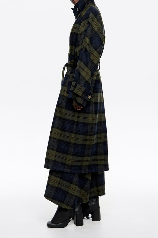Khaki checked double-face double-breasted coat