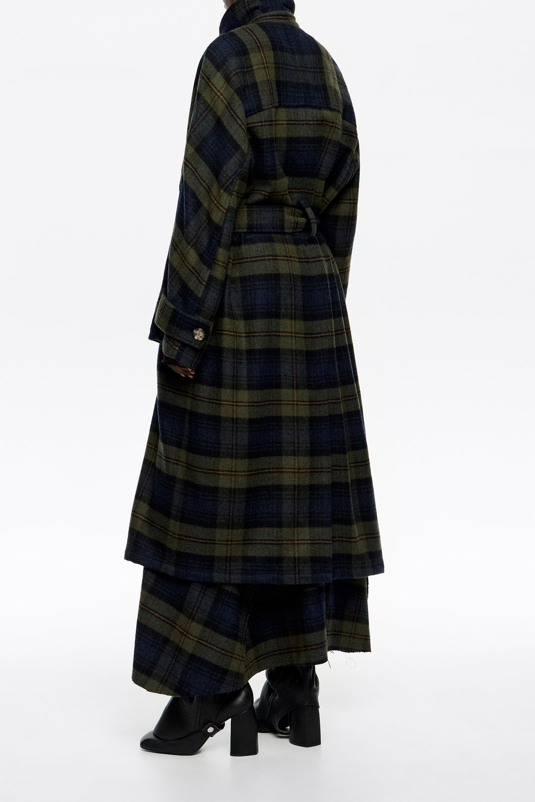 Khaki checked double-face double-breasted coat