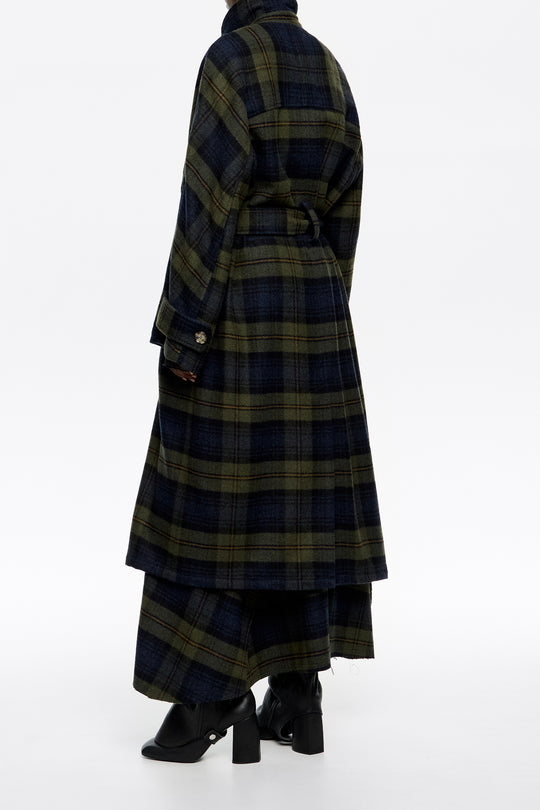 Khaki checked double-face double-breasted coat
