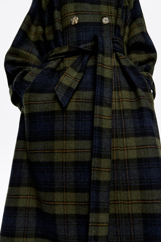 Khaki checked double-face double-breasted coat