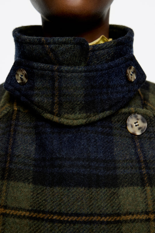 Khaki checked double-face double-breasted coat