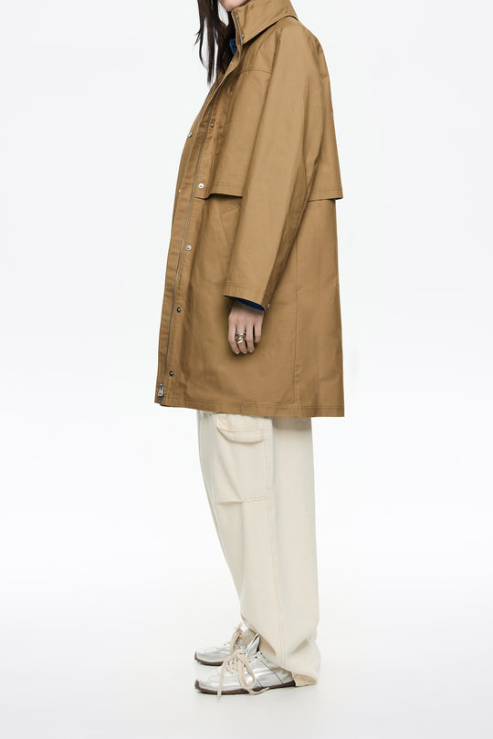 Khaki technical cotton straight trench