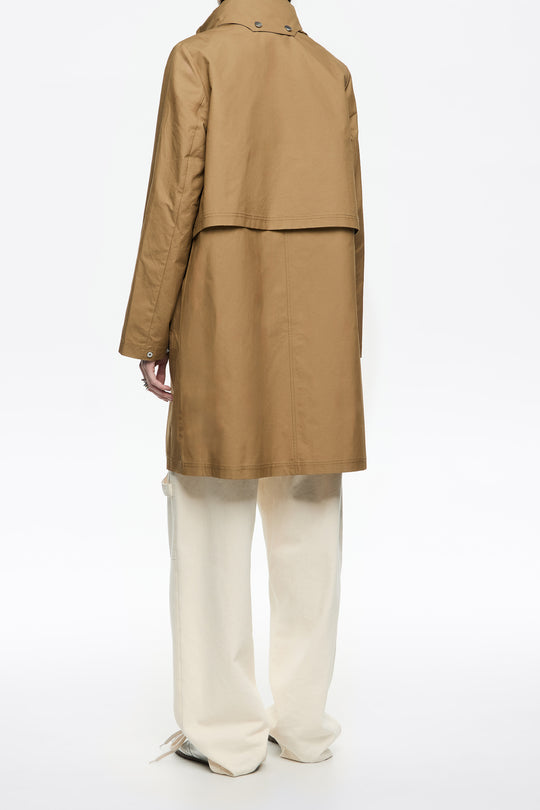 Khaki technical cotton straight trench