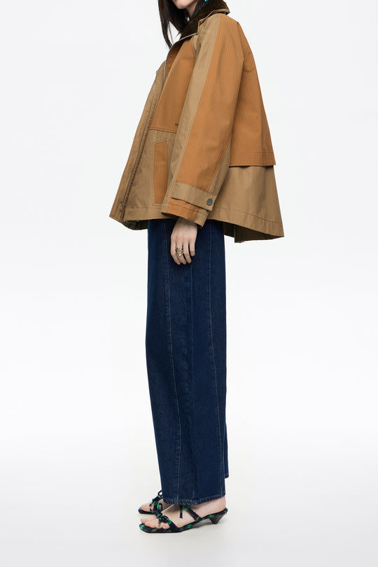 Khaki technical cotton A-line trench