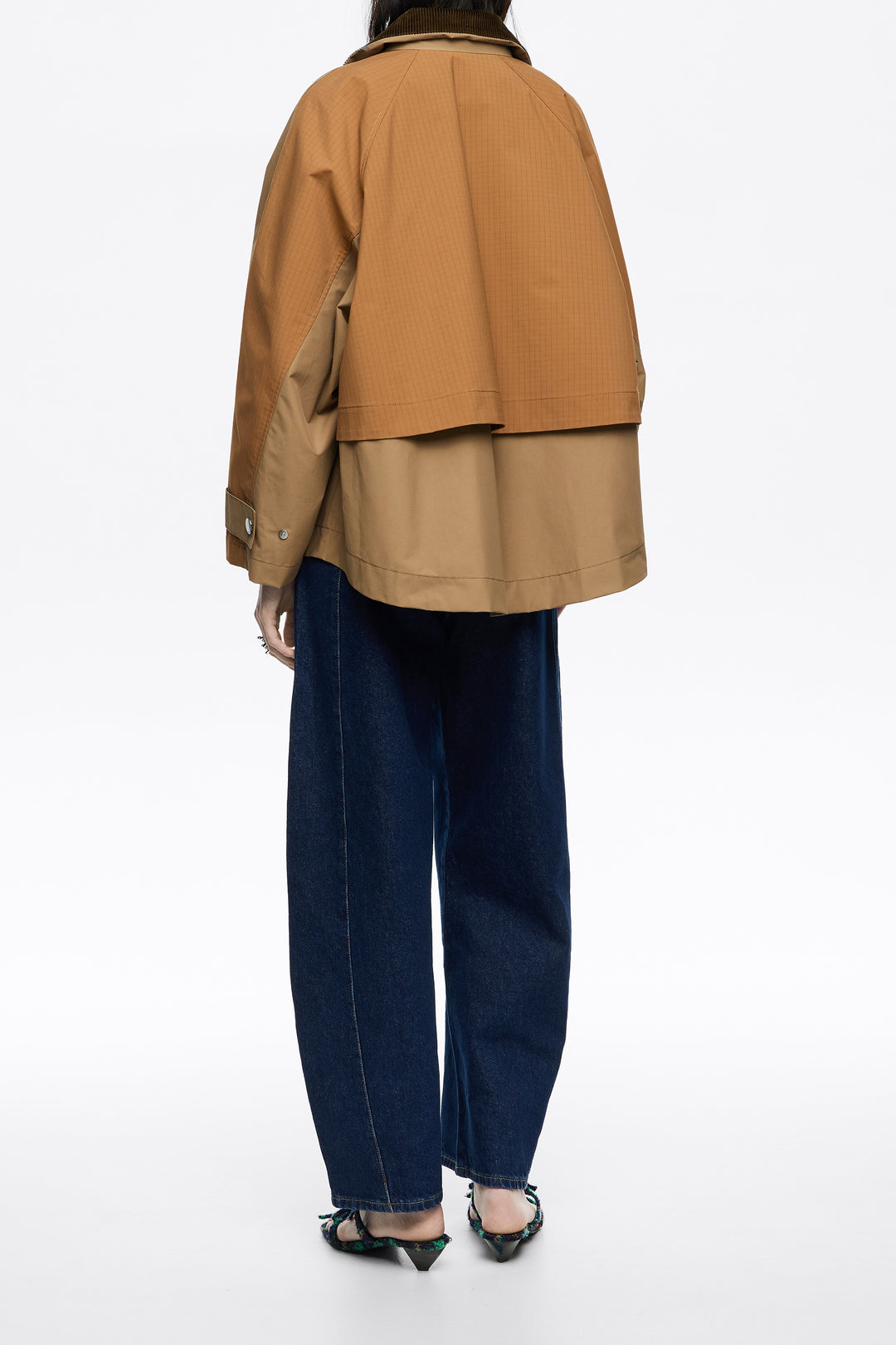 Khaki technical cotton A-line trench