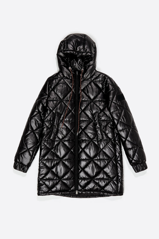 Black straight cut hooded puffer