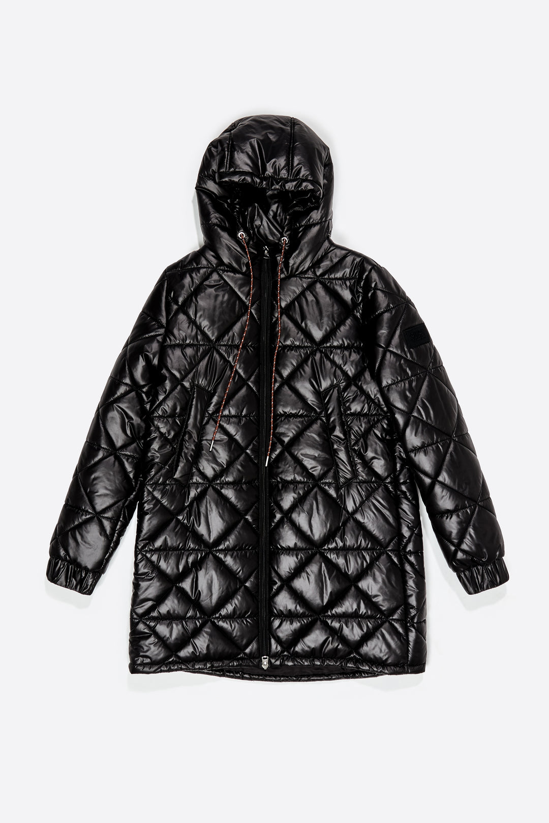 Black straight cut hooded puffer