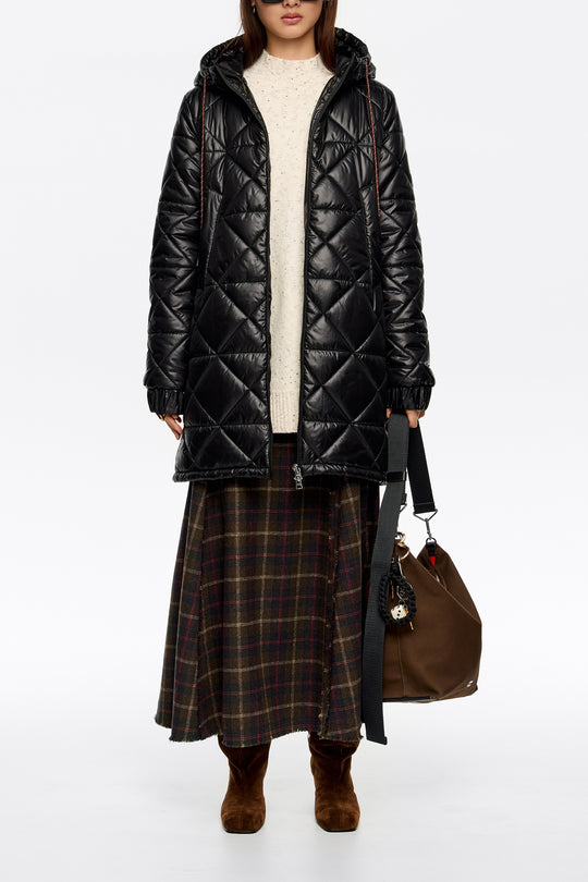 Black straight cut hooded puffer