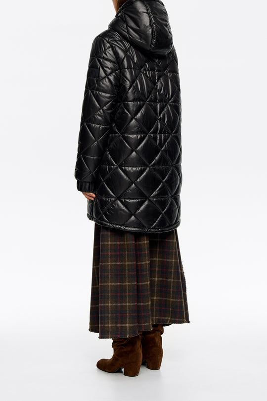 Black straight cut hooded puffer