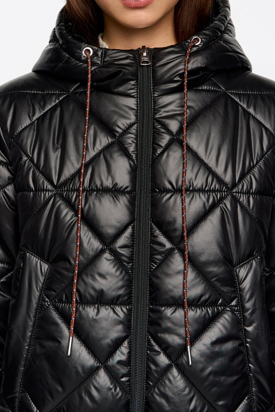 Black straight cut hooded puffer