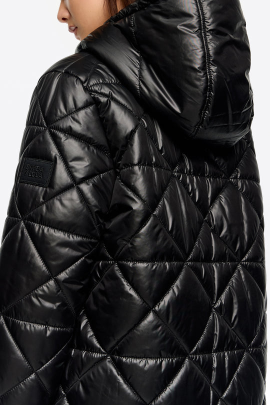Black straight cut hooded puffer