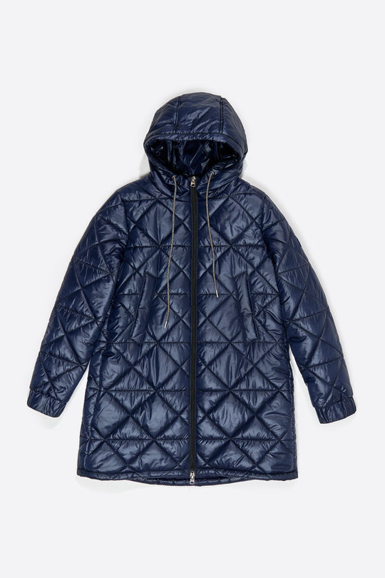 Straight dark navy hooded puffer