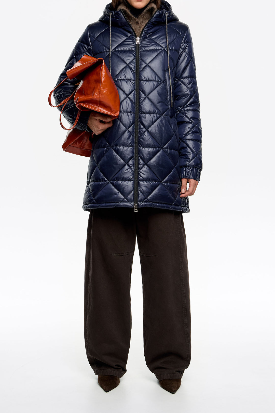 Straight dark navy hooded puffer