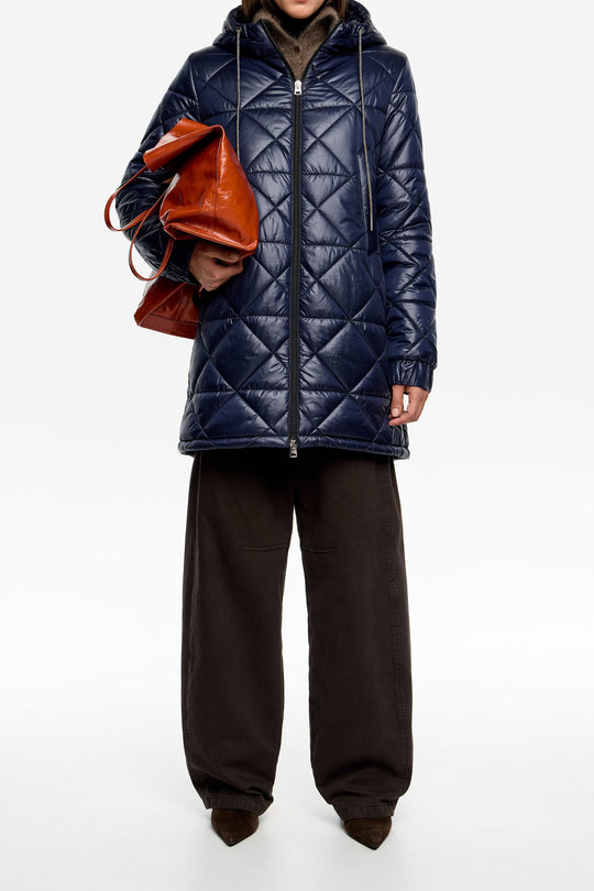 Straight dark navy hooded puffer
