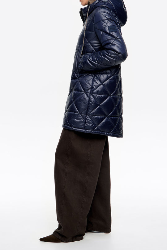 Straight dark navy hooded puffer