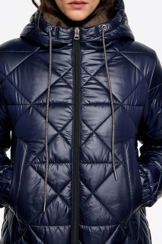 Straight dark navy hooded puffer