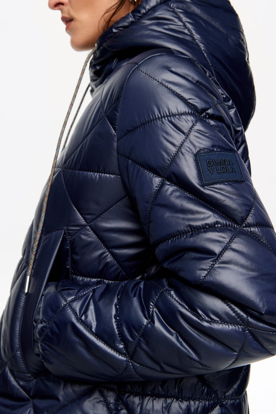 Straight dark navy hooded puffer