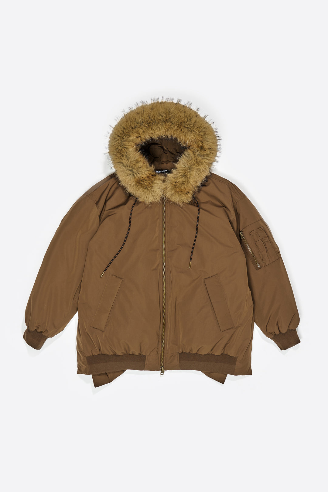 Olive hooded down bomber jacket