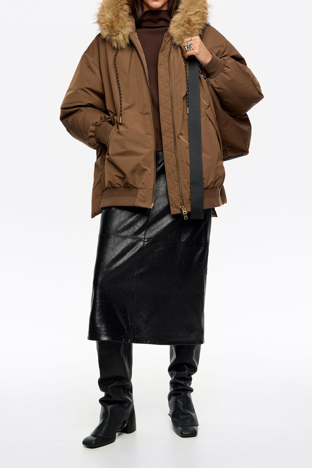 Olive hooded down bomber jacket