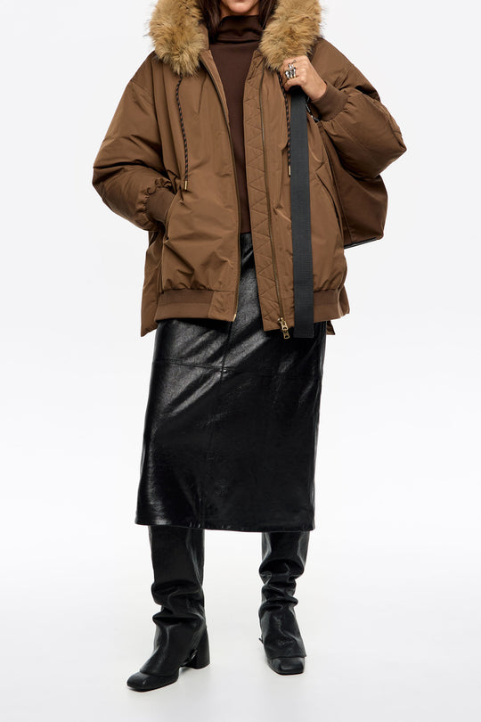 Olive hooded down bomber jacket