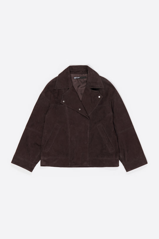 Dark brown suede double-breasted jacket