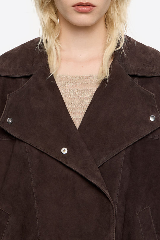 Dark brown suede double-breasted jacket