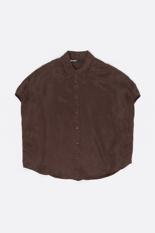 Dark brown fluid cape shirt