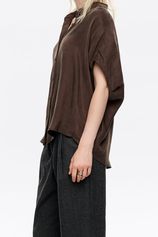 Dark brown fluid cape shirt