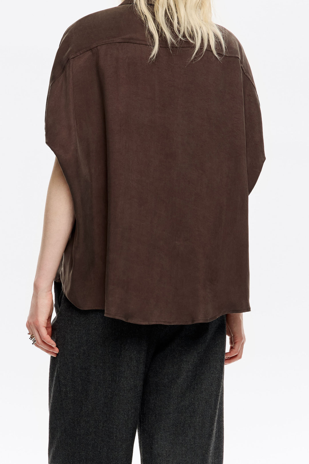 Dark brown fluid cape shirt