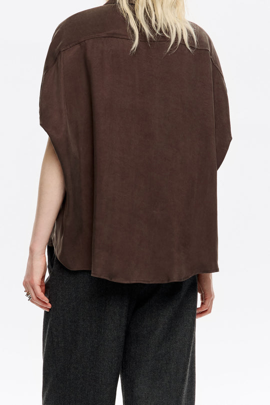 Dark brown fluid cape shirt