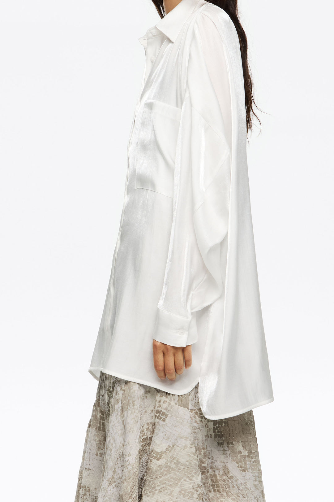 Shiny white oversize shirt
