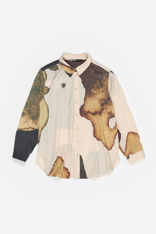 Light Yellow Abstract fluid crinkled shirt