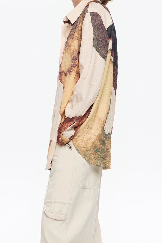 Light Yellow Abstract fluid crinkled shirt