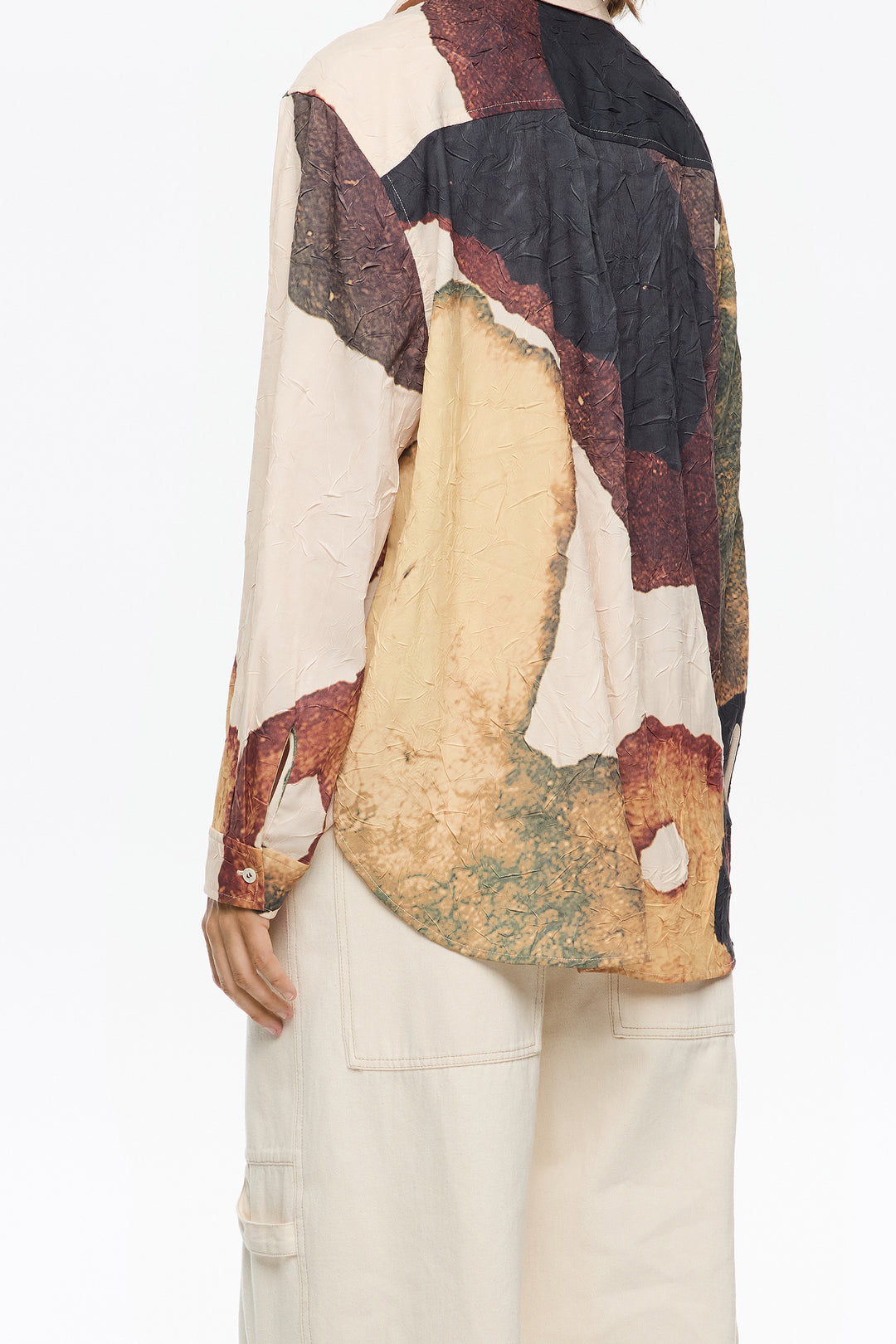 Light Yellow Abstract fluid crinkled shirt
