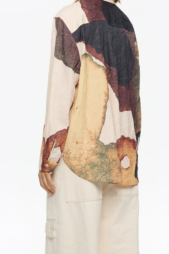 Light Yellow Abstract fluid crinkled shirt
