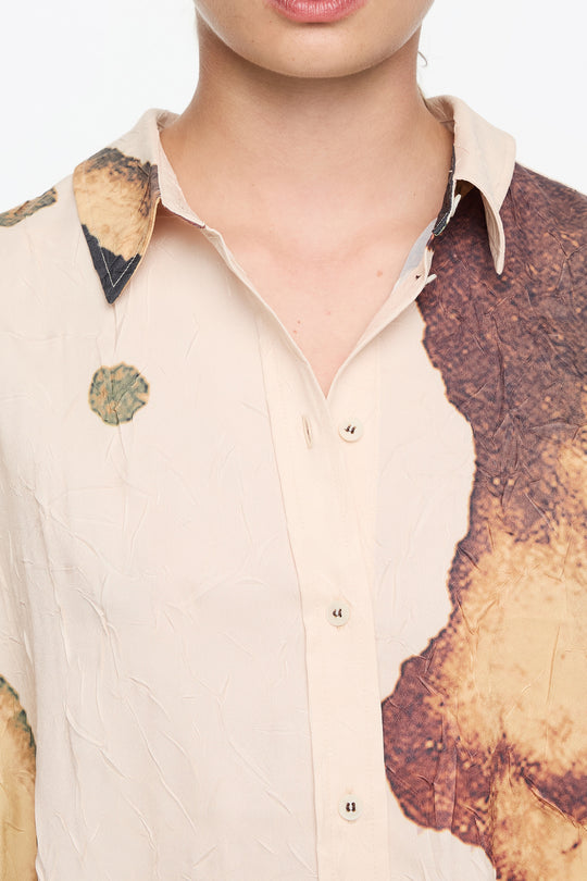 Light Yellow Abstract fluid crinkled shirt