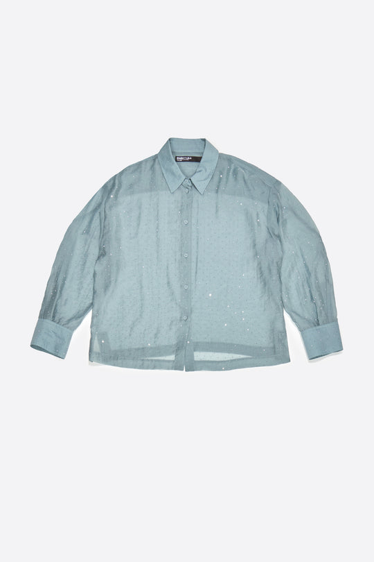Light blue mini rhinestones boxy shirt